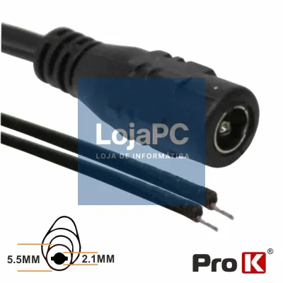 FICHA ALIMENTAÇÃO DC MACHO 5.5X2.1MM 12MM C/ CABO PROK