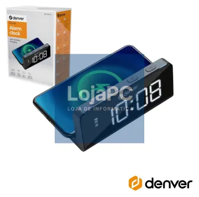 Relógio Despertador C/ Carregador Indução QI 10W DENVER