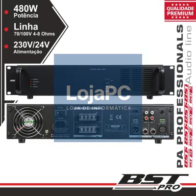 AMPLIFICADOR 19" 2U 1 CANAL PA 100V 230/24V 480W BSTPRO