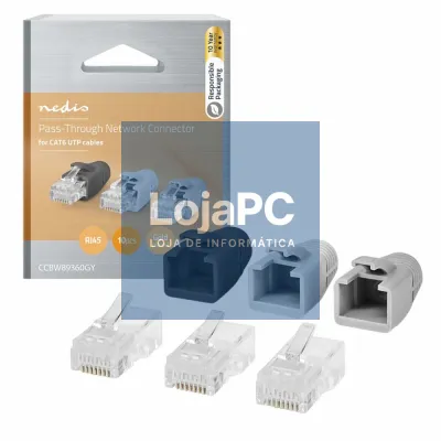 Ficha RJ45 Modular 8p8c CAT5 Passante C/ Capa Protetora 10x