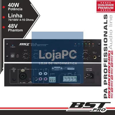 AMPLIFICADOR PA PHANTOM 40W 4 ENTRADAS BSTPRO