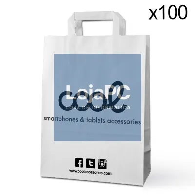 Pack 100 White PAPER Bags COOL (23.5 x 18 cm)