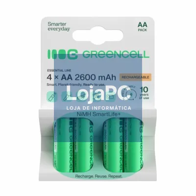 Pilha Recarregável AA 1.2V 2600mA 4x Blister GREEN CELL