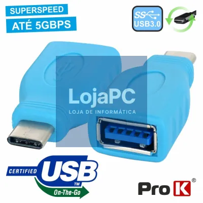 FICHA ADAPTADORA USB-C 3.0 MACHO / USB-A FÊMEA OTG