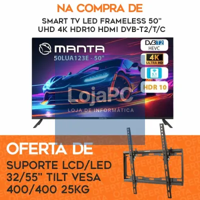 TV LED 50" UHD 4K C/ OFERTA Suporte de Parede P/ TV 32"-55"