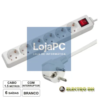 TOMADA ELÉTRICA C/ 6 SAÍDAS INTERRUPTOR 1.5M EDH