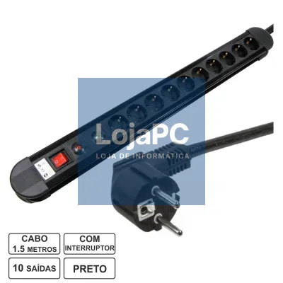 TOMADA ELÉTRICA C/ 10 SAÍDAS INTERRUPTOR PROTEÇÃO 1.5M EDH