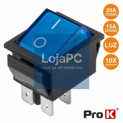 INTERRUPTOR BASCULANTE C/ LUZ 15A-250V SPST ON-OFF 10X PROK
