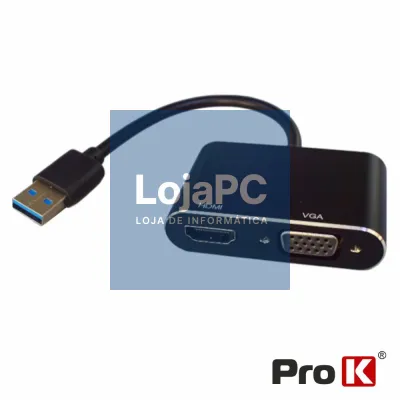 Cabo Adaptador USB-A 3.0 P/ HDMI E VGA PROK