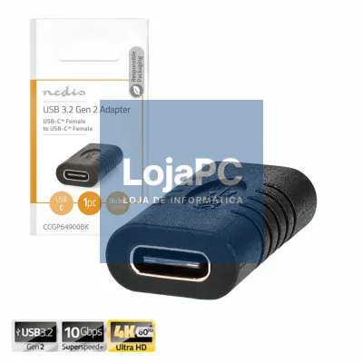 Ficha Adaptadora USB-C 3.2 Fêmea / Fêmea 10Gbps