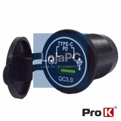 Tomada Dupla USB-A 3.0 + USB-C PD de Embutir PROK