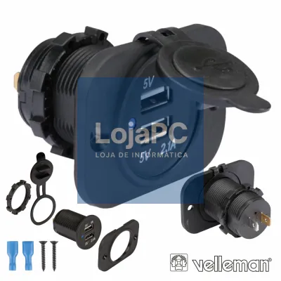 TOMADA USB DUPLA DE EMBUTIR 12-24VDC P/ 5VDC VELLEMAN