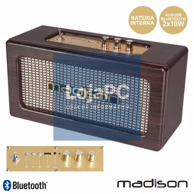 COLUNA BLUETOOTH VINTAGE 2X10W USB MOGNO MADISON