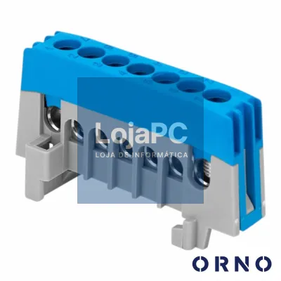 Barramento Neutro Isolado 7 Vias P/ Calha DIN Azul ORNO