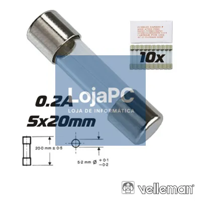 FUSÍVEL 5X20 FUSÃO LENTA 0.2A (10X) VELLEMAN