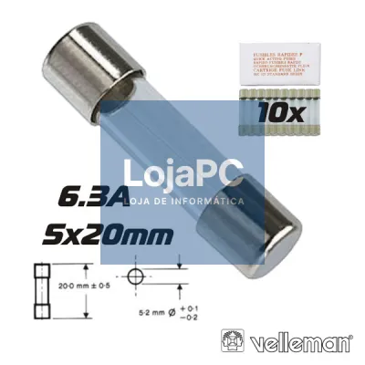 FUSÍVEL 5X20 FUSÃO LENTA 6.3A (10X) VELLEMAN