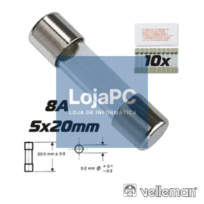 FUSÍVEL 5X20 FUSÃO LENTA 8A (10X) VELLEMAN