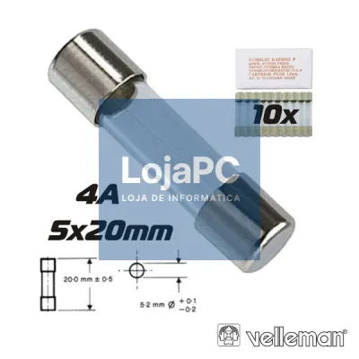 FUSÍVEL 5X20 FUSÃO LENTA 4A (10X) VELLEMAN