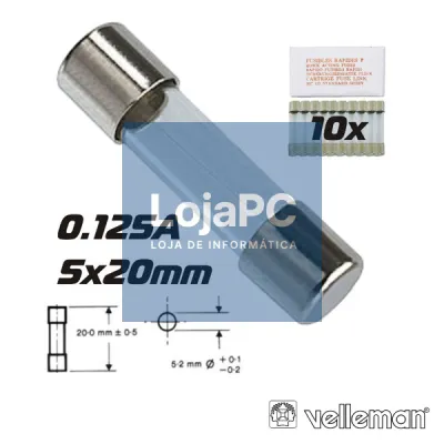 FUSÍVEL 5X20 FUSÃO LENTA 0.125A (10X) VELLEMAN