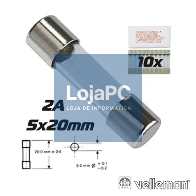 FUSÍVEL 5X20 FUSÃO LENTA 2A (10X) VELLEMAN