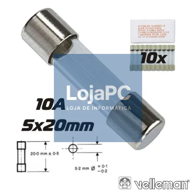FUSÍVEL 5X20 FUSÃO LENTA 10A (10X) VELLEMAN