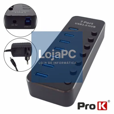 HUB USB 3.0 7 Portas C/ Alimentador PROK