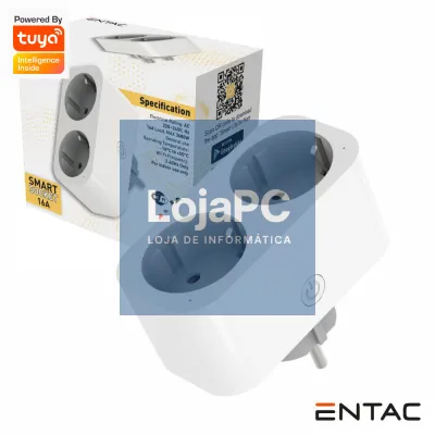 Ficha Elétrica 2x Schuko Inteligente WIFI Bluetooth ENTAC