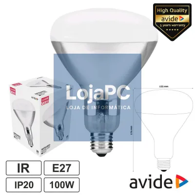 Lâmpada E27 100W Infravermelhos Topo Branco AVIDE