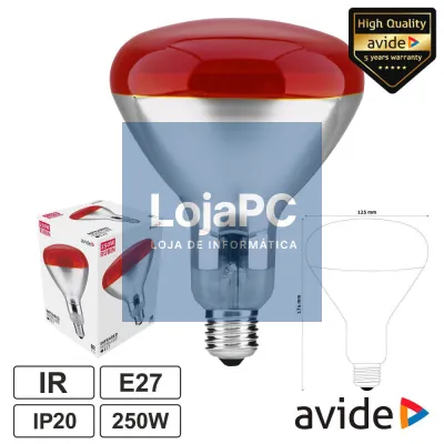 Lâmpada E27 250W Infravermelhos Topo Vermelho AVIDE
