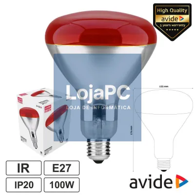 Lâmpada E27 100W Infravermelhos Topo Vermelho AVIDE