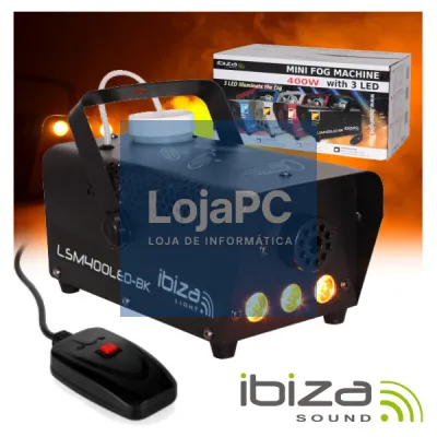 MÁQUINA DE FUMOS 400W C/ 3 LEDS 3W E COMANDO PRETA IBIZA