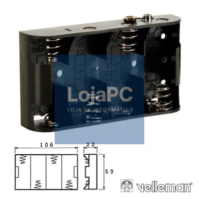 SUPORTE P/ 4 PILHAS C C/ TERMINAIS SNAP VELLEMAN