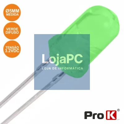 LED 5MM ALTO BRILHO VERDE DIFUSO PROK