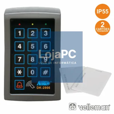 LEITOR CONTROLO ACESSO C/ TECLADO E 2 CARTÕES IP55 VELLEMAN