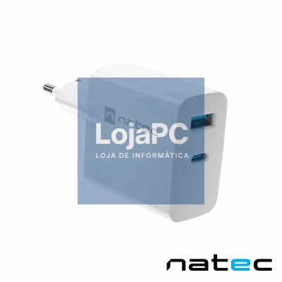 Alimentador GaN 65W PD/QC USB-C/USB-A RIBERA Branco NATEC