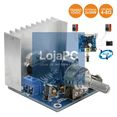 AMPLIFICADOR ÁUDIO 2X30W 12V 4-8 OHMS