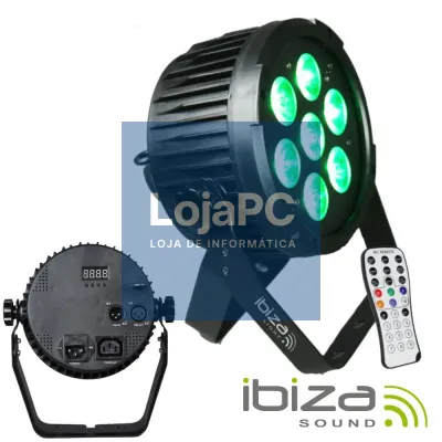 Projetor Luz C/ 7 LEDS RGBWA-UV DMX Comando IBIZA