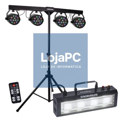 Suporte C/ 4 Projetores PAR + Estroboscópio C/ 4 LEDS COB