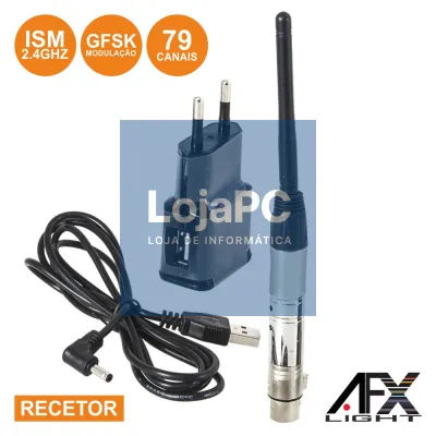 RECETOR DMX S/ FIOS 2.4GHZ 79 CANAIS XLR GFSK AFXLIGHT