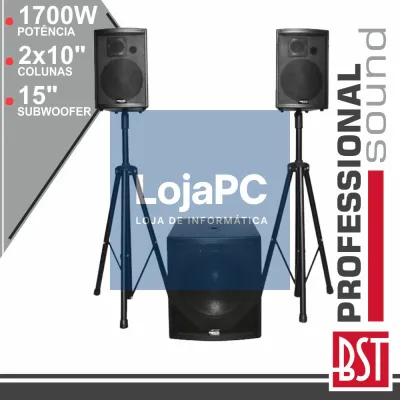 CONJUNTO SOM BI-AMPLIFICADO PRO 2.1 1700Wmáx BST