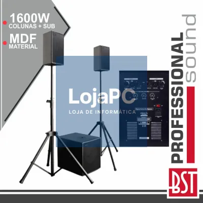 CONJUNTO SOM BI-AMPLIFICADO PRO 2.1 1600Wmáx MDF BST