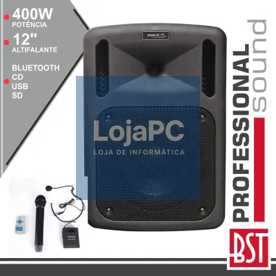 COLUNA AMPLIFICADA PRO 12" 400W MP3 CD/USB/BT/SD/BAT