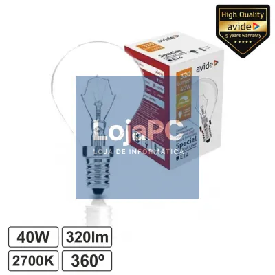 Lâmpada E14 40W Globo Alta Resistência 2700K Dimável AVIDE