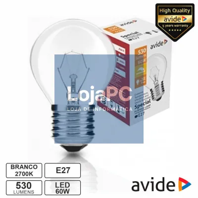 Lâmpada E27 60W Globo Alta Resistência 2700K Dimável AVIDE