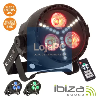 PROJETOR LUZ C/ 3 LEDS RGBW E 18 LEDS STROBE DMX IBIZA