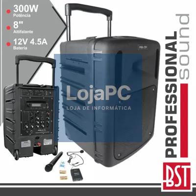 COLUNA AMPLIFICADA PRO 8" 300W MP3 CD/USB/BT/SD/BAT