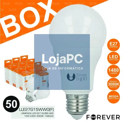 BOX 50 LÂMPADAS LED E27 GLOBO A65 15W 230V 3000K 1480LM