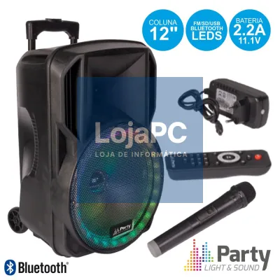 COLUNA AMPLIFICADA 12" USB/FM/BT/SD/BAT VHF PRETA PARTY