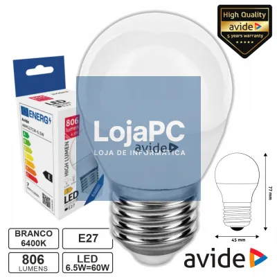 Lâmpada LED E27 Globo G45 6.5W 230V 6400K 806lm AVIDE