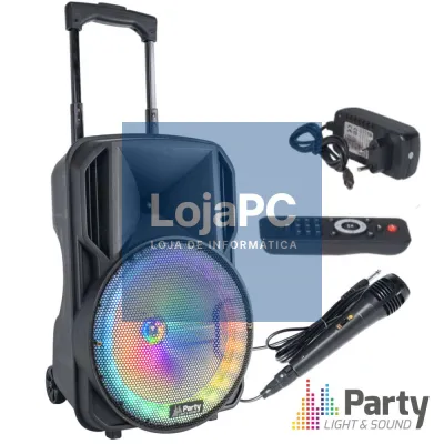 Coluna Amplificada 10" 600W USB/BT/SD/AUX/Bat Preta PARTY